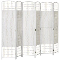 HOMCOM 6 Panel Folding Room Divider Portable Privacy Screen Wave Fiber Room Partition for Home Office White(m-11)
