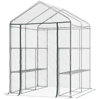 Outsunny 56" x 56" x 77" Walk-in Greenhouse, Portable Garden Flower Seed Warm House with 8 Shelves, Outdoor Plant Growth Hot House, PVC Cover, Transparent(m-12)