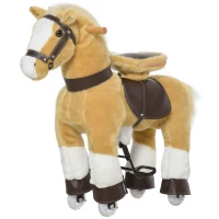 Qaba Ride on Horse, Plush Walking Horse Toy, Kids Riding Chair with Wheels for Kids 3-9 Years, Light Brown(m-11)