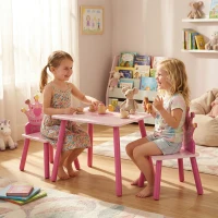 Qaba 3-Piece Set Kids Wooden Table Chair with Crown Pattern Easy to Clean Gift for Girls Toddlers Age 2-4 Years Old Pink(m-8)