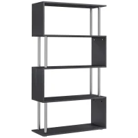 HomCom Modern S-Shaped 5 Tier Room Dividing Bookcase Wooden Storage Display Stand Shelf - Black(m-1)
