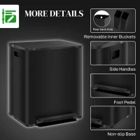 HOMCOM 2 x 6.6 Gallon Dual Trash Can with Removable Inner Buckets and Handles for Kitchen, Office, Bathroom, Black(m-7)