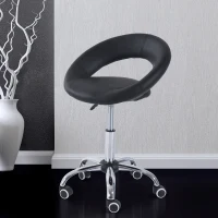HOMCOM Crescent Rolling Salon Stool with Adjustable Height, Breathable Open Back, Foam Cushion Seat, and 5 Caster Wheels, Black(m-10)