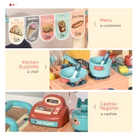 Qaba 50 Pcs Kids Grocery Store Playset Cash Register Toy with Shopping Cart, Pretend Playset Multi-Functional Kitchen Supermarket Gift for Boys Girls Age 3 4 5 6(m-5)