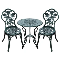 Outsunny 3 Pieces Patio Bistro Table and Chairs Antique Green(m-3)