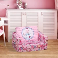 Qaba Kids Fold-Out Couch/Chair Lounger with Princess-Themed Washable Fabric & Removable Cushion for 3-6 Years Old, Pink(m-10)