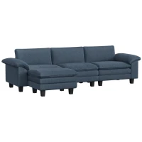 HOMCOM Sectional Sofa, L Shaped Couch with Deep Seat, Movable Ottoman and Pillow-top Armrests, Blue(m-3)