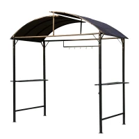 Outsunny 8x4ft BBQ Gazebo Tent Metal Frame Arch Canopy Garden Sunshade Portable Shelter Backyard with Side Shelf Coffee(m-11)
