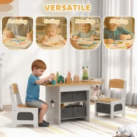 Qaba 3 Piece Kids Table and Chair Set with 6 Removable Drawers, for Classroom, Living Room, Bedroom, Nursery, Natural(m-4)