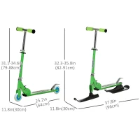 Qaba Snow Scooter, 2 in 1 Design Adjustable Height Scooter Snow Sled for Kids Aged Over 7 Years Old, Foldable Kids Sled Ski Scooter with Wheels Blades, Green(m-3)