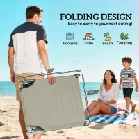 Outsunny Outdoor Pool Chaise Lounge Chair, Folding Tanning Chair with Sun Shade, Cream White(m-5)