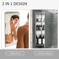 HOMCOM Wall mounted Bathroom Corner Mirror Storage Cabinet Stainless Steel with Single Door(m-5)