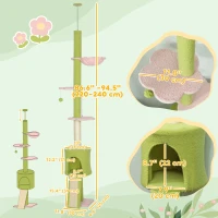 PawHut 87"-94.5" Floor to Ceiling Cat Tree with Sisal Scratching Post, Condo, Hammock, Ramp, Perches, Green(m-3)