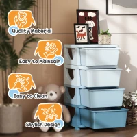 Qaba 4 Tier Kids Toy Organizer and Storage Bins with 4 Plastic Drawers, Blue(m-7)