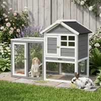 PawHut Indoor Rabbit Enclosure, 48" Weatherproof Wooden Rabbit Hutch, with Slanted Asphalt Roof & Fun Outdoor Run for Bunnies & Ferrets - Gray(m-15)