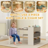 Qaba Kids Table and Chairs Set, Toddler Art Table and Chair Set with Paper Roll, Storage Shelves and Drawers, Grey(m-4)