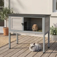 PawHut Elevated Rabbit Hutch, Wooden Bunny Cage with Hinged Asphalt Roof and Removable Tray, for Indoor/Outdoor, Gray(m-10)