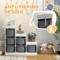 Qaba 3 Layers Kids Toy Storage Organizer with 6 Storage Bins, Kids Bookshelf for Ages 3-8 Years, Play Room, Bedroom, Gray(m-6)