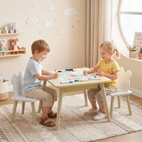 Qaba 3 Piece Kids Table and Chair Set with Convertible Desk with Storage, 3 in 1 Toddler Table and Chair Set for Nursery(m-10)