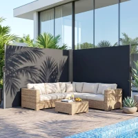 Outsunny Retractable Double Side Awning, 79"x236" Patio Privacy Screen, UV Resistant, Waterproof Wind Screen, Charcoal Grey(m-8)