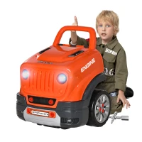 Qaba Kids Truck Engine Toys, Kids Mechanic Workshop Set with Light, Sounds, Steering Wheel and Horn for Boys Girls 3 4 5 Years Old Pretend Play, Orange(m-8)