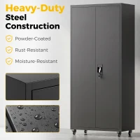 HOMCOM Metal Storage Cabinet, 71" Tall Lockable Steel Tool Cabinet with Removable Wheels and Adjustable Shelves, Black(m-4)