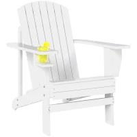 Outsunny Oversized Adirondack Chair, Outdoor Fire Pit and Porch Seating, Classic Log Lounge w/ Built-in Cupholder, White(m-1)