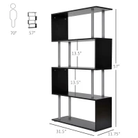 HomCom Modern S-Shaped 5 Tier Room Dividing Bookcase Wooden Storage Display Stand Shelf - Black(m-3)