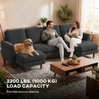 HOMCOM Sectional Sofa, Corduroy U Shaped Couch with Double Chaise and Spring Cushions, 2200lb Capacity, Dark Grey(m-6)