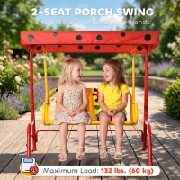Outsunny Kids Patio Swing, Adjustable Canopy Swing Glider, Kids Outdoor Swing Chair with 2 Seats, Seat-Belted Safety, Red(m-5)