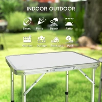Outsunny Folding Adjustable Patio Picnic Table Portable Camping Dining Lunch Table Aluminum Frame Silver(m-7)