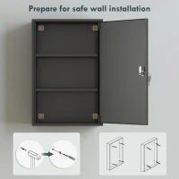 kleankin Wall Mount Medical Cabinet, Bathroom Cabinet with 3 Tier Shelves, 2 Keys, 15.7" x 7.1" x 23.6", Black(m-6)