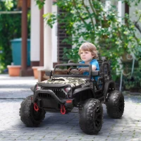 Aosom 12V Battery-powered Kids Jeep Ride On Police Car with Parental Remote Camouflage(m-1)