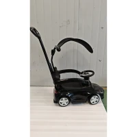 Qaba 3 in 1 Toddler Push Car Licensed Benz with Push Handle, Guardrails, Canopy, Horn, Music, Storage for 18-36 Months, Black(m-3)