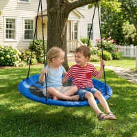Outsunny 43.25" Saucer Swing, Nest Web Rope Seat with Adjustable Hanging Ropes, for Indoor Outdoor Children 3-12 Years Old, Blue(m-10)