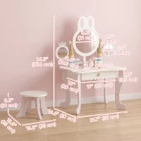 Qaba Kids Vanity Set, Kids Makeup Vanity Table and Chair with Triple Mirrors, 5 Pcs Accessories and Drawer for Girls 3+, Pink(m-3)