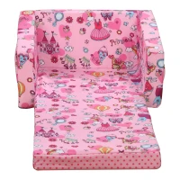 Qaba Kids Fold-Out Couch/Chair Lounger with Princess-Themed Washable Fabric & Removable Cushion for 3-6 Years Old, Pink(m-8)