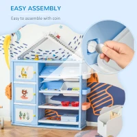 Qaba Kids Toy Storage Organizer with 4 Bins, Storage Cabinets, Bookshelf and 4-Layers Toy Collection Shelves, Blue(m-6)