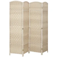 HOMCOM 6 Ft Tall Folding Room Divider, 4 Panel Portable Privacy Screen, Hand-Woven Partition Wall Divider, Light Oak(m-9)