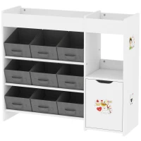 Qaba Toy Storage Organizer with 9 Non-Woven Fabric Boxes, Storage Cabinet & Shelves, for Kids Room, Nursery, Playroom White(m-2)