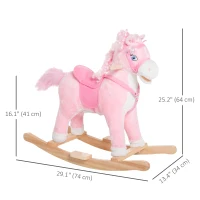Qaba Kids Plush Rocking Horse Child Ride On Toy Rocker with Realistic Sounds Pink(m-3)