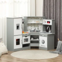 Qaba Corner Play Kitchen, Pretend Play Kitchen Set with Lights & Sounds, Stove Ice Maker Microwave Oven(m-8)