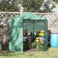 Outsunny Walk-in Greenhouse Outdoor 3 Tier 10 Shelf Warm House Garden Hexagonal Hot House with Roll-Up Zipper Door & Steel Frame(m-2)