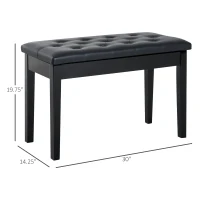 HOMCOM Piano Bench, Duet Piano Chair with Faux Leather Padded Cushion and Wooden Frame, Button Tufted Keyboard Bench, Black(m-3)