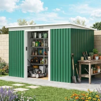 Outsunny 9' x 4' Metal Outdoor Storage Shed, Tool House with Double Lockable Doors for Backyard, Patio, Lawn, Garage, Dark Green(m-10)