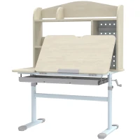Qaba Kids Desk Height Adjustable with Tilted Desktop, Storage, Drawer, Pegboard, for 3-12 Years(m-2)