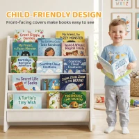 Qaba Fabric Kids Bookshelf, 4-Tier Toddler Sling Book Rack for Playroom, Bedroom, Nursery and Kids Room for Ages 3-6, White(m-4)