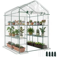 Outsunny 56" x 56" x 77" Walk-in Greenhouse, Portable Garden Flower Seed Warm House with 8 Shelves, Outdoor Plant Growth Hot House, PVC Cover, Transparent(m-2)