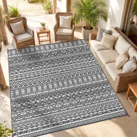Outsunny Reversible Outdoor Rug Carpet RV Camping Rugs with Carry Bag, 8' x 10', Gray & Cream White Boho(m-9)