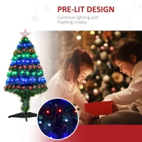 HOMCOM 3ft Tall Douglas Fir Pre-Lit Artificial Christmas Tree with Realistic Branches, 90 Multi-Color LED Lights, Fiber Optics and 90 Tips(m-5)